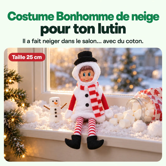 Costume Lutin Farceur Bonhomme de neige : Il a fait neiger dans le salon… avec du coton.
