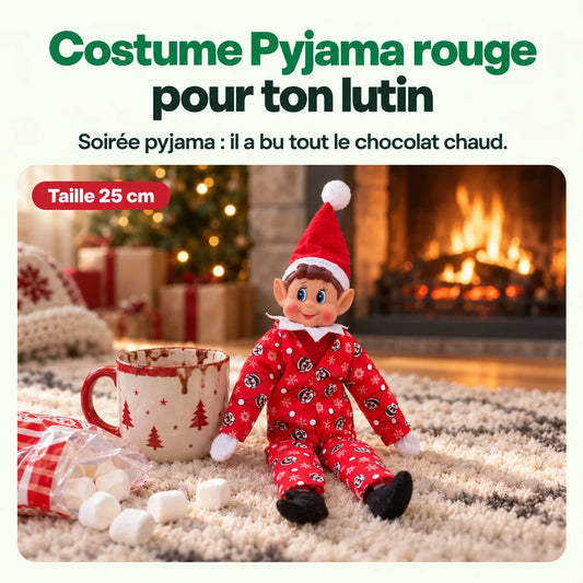 Costume Lutin Farceur Pyjama Rouge : Soirée pyjama : il a bu tout le chocolat chaud.