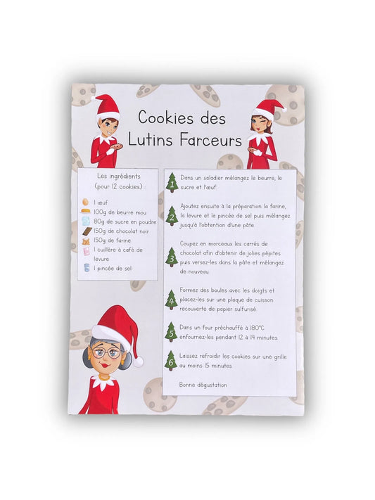 Fiche recette Cookies des Lutins Farceurs : ingrédients pour 12 cookies et six étapes de préparation