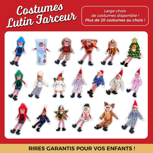 Costumes Lutin Farceur, plus de 20 tenues au choix : pizza, renne, pyjama, ange, sapin, cuisinier, pompier