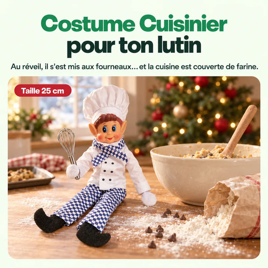 Costume Lutin Farceur Cuisinier : Au réveil, il s'est mis aux fourneaux… et la cuisine est couverte de farine.