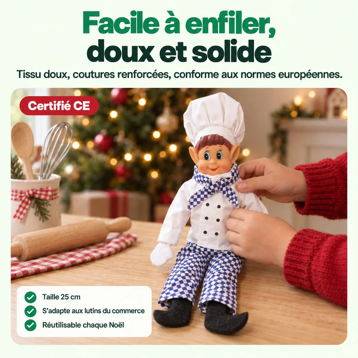 Costume Lutin Farceur Cuisinier : Facile à enfiler, doux et solide