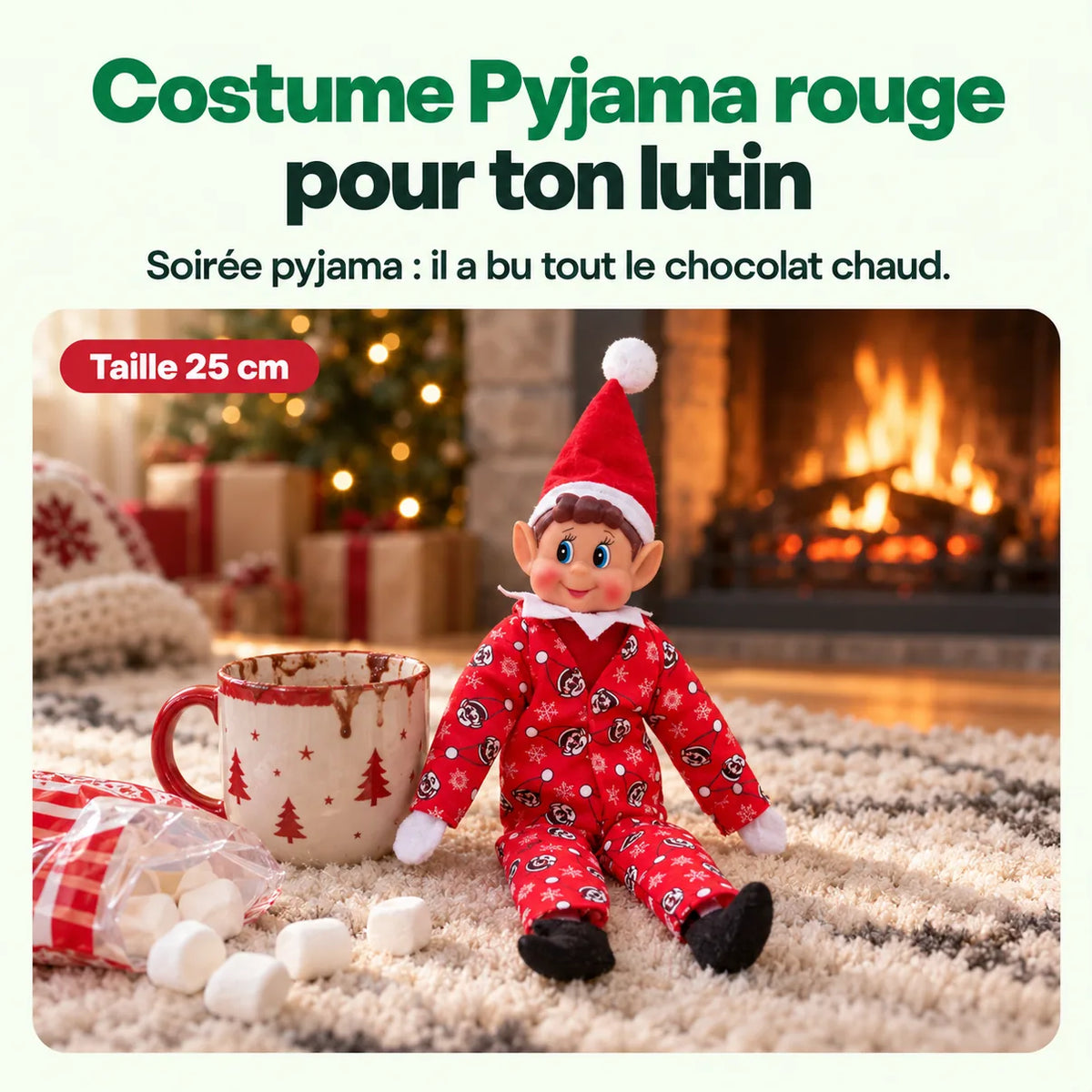 Costume Lutin Farceur Pyjama Rouge : Soirée pyjama : il a bu tout le chocolat chaud.