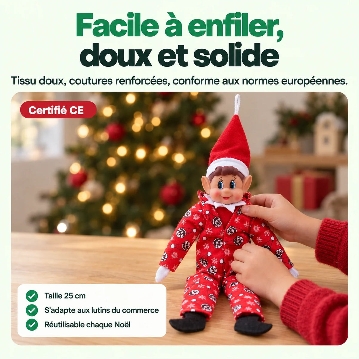 Costume Lutin Farceur Pyjama Rouge : Facile à enfiler, doux et solide