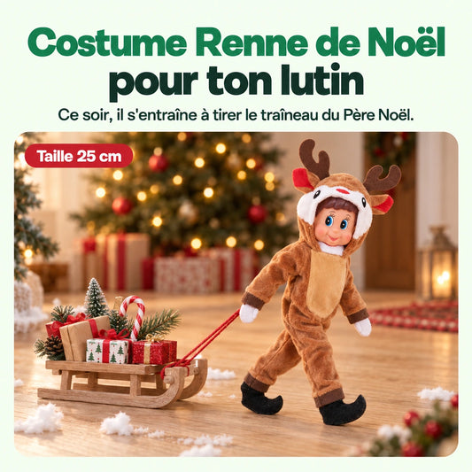 Costume Lutin Farceur Renne de Noël : Ce soir, il s'entraîne à tirer le traîneau du Père Noël.