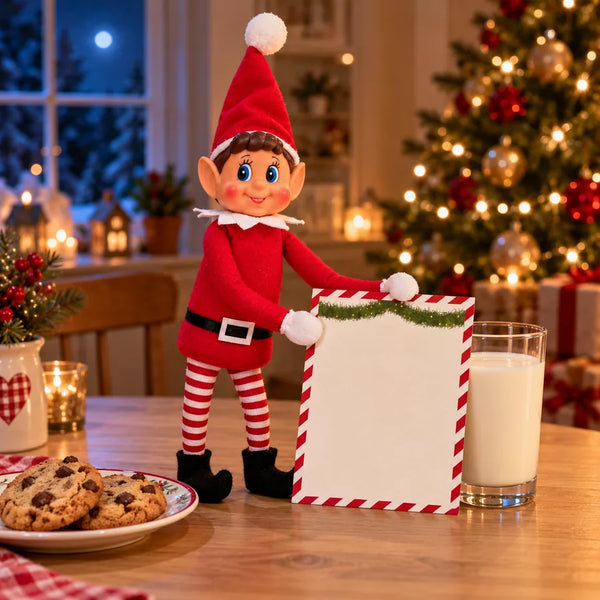 La nuit, le lutin farceur laisse un papier sur la table, à côté des cookies